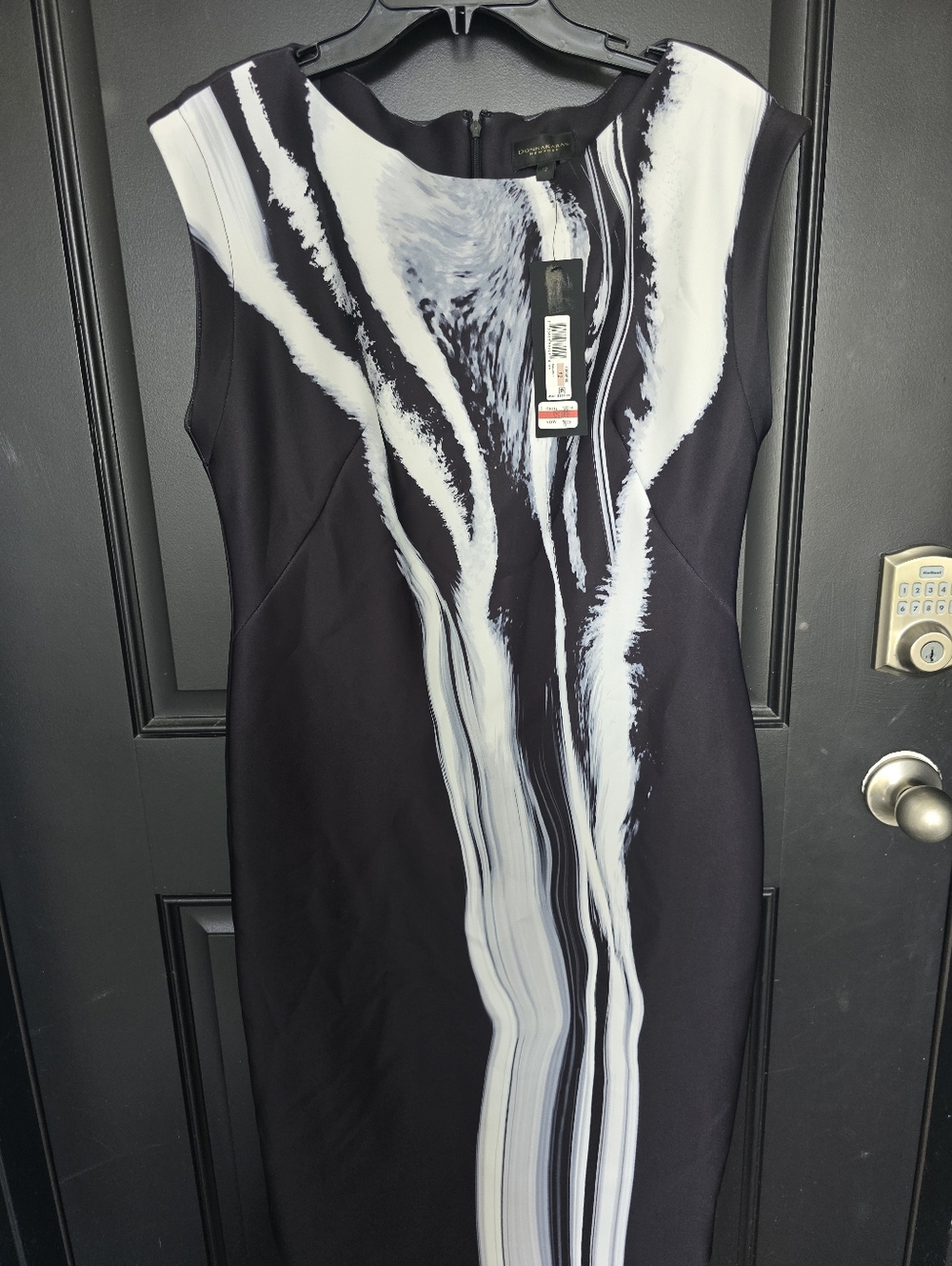 Donna Karan Black White Abstract Print Sheath Dress Sz 2 Sleeveless NWT Cocktail - Picture 7 of 10
